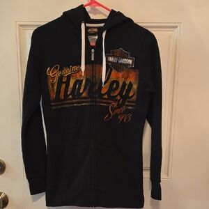 Harley-Davidson Black and Orange Zip-Up Sweatshirt